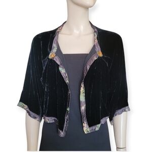 Vintage Marikka Nakk 100% Silk Velvet Bolero Romantic Western Floral Trim XXL